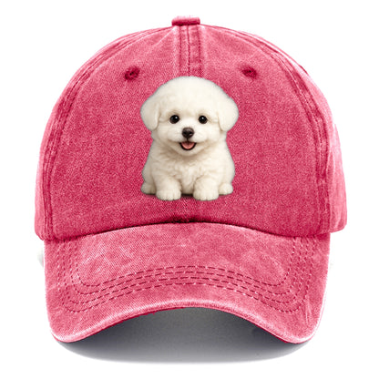 Baby Bichon Frise Puppy - white puffy cloud, dark eyes, happy expression, - Classic Cap - Pomegranate Blush(Pink)