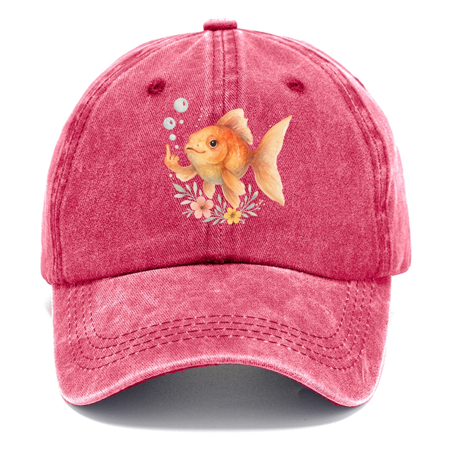 chubby goldfish blowing bubbles, one fin extended like middle finger - Classic Cap - Pomegranate Blush(Pink)