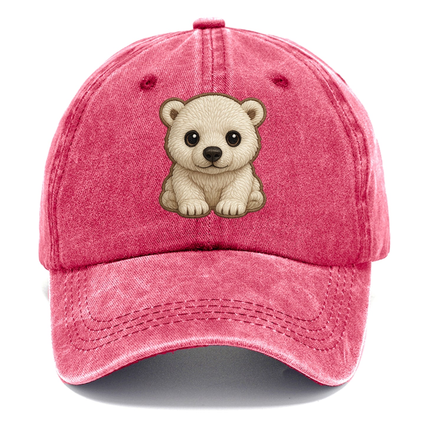Baby Polar Bear Cub - white fluffy, black nose, dark curious eyes, front-facing, - Classic Cap - Pomegranate Blush(Pink)
