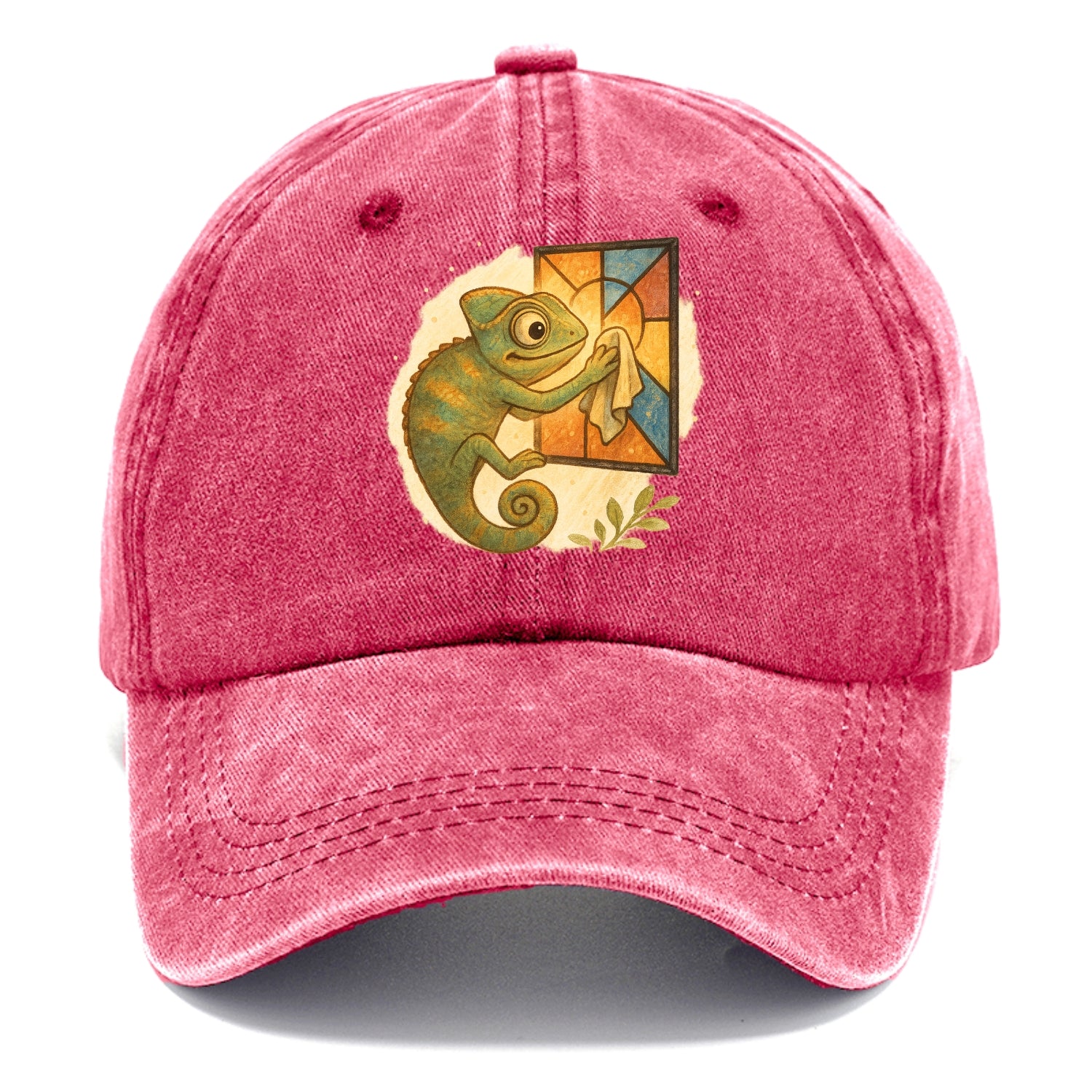 Chameleon blending into a stained-glass window it is polishing with delicate cloths - Classic Cap - Pomegranate Blush(Pink)