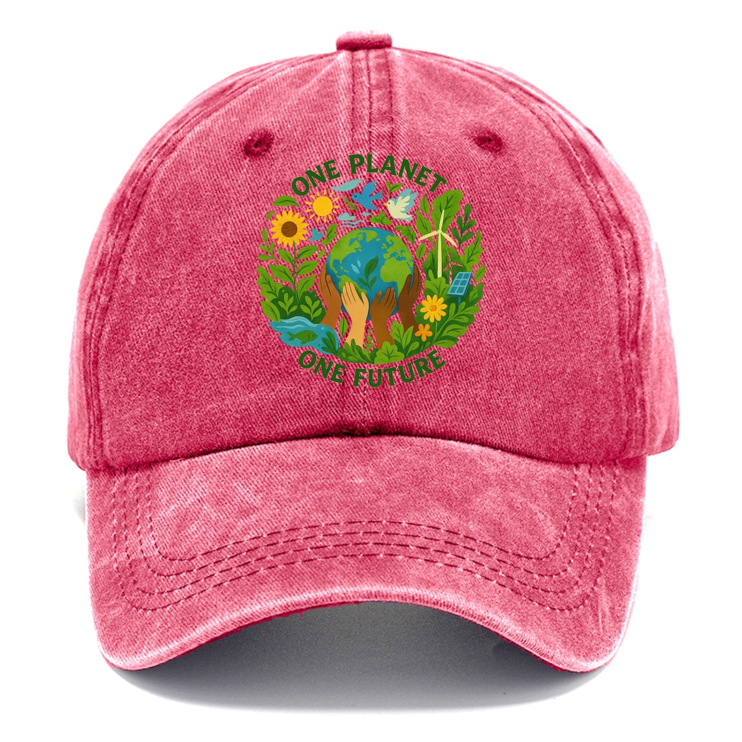 Globe surrounded by hands of all colors working together - "One Planet, One Future" - - Classic Cap - Pomegranate Blush(Pink)
