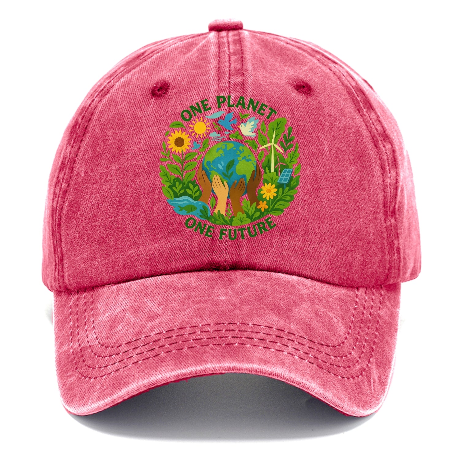 Globe surrounded by hands of all colors working together - "One Planet, One Future" - - Classic Cap - Pomegranate Blush(Pink)