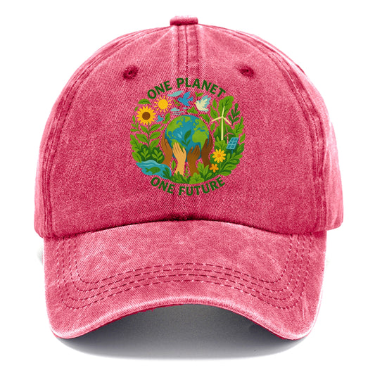 Globe surrounded by hands of all colors working together - "One Planet, One Future" - - Classic Cap - Pomegranate Blush(Pink)