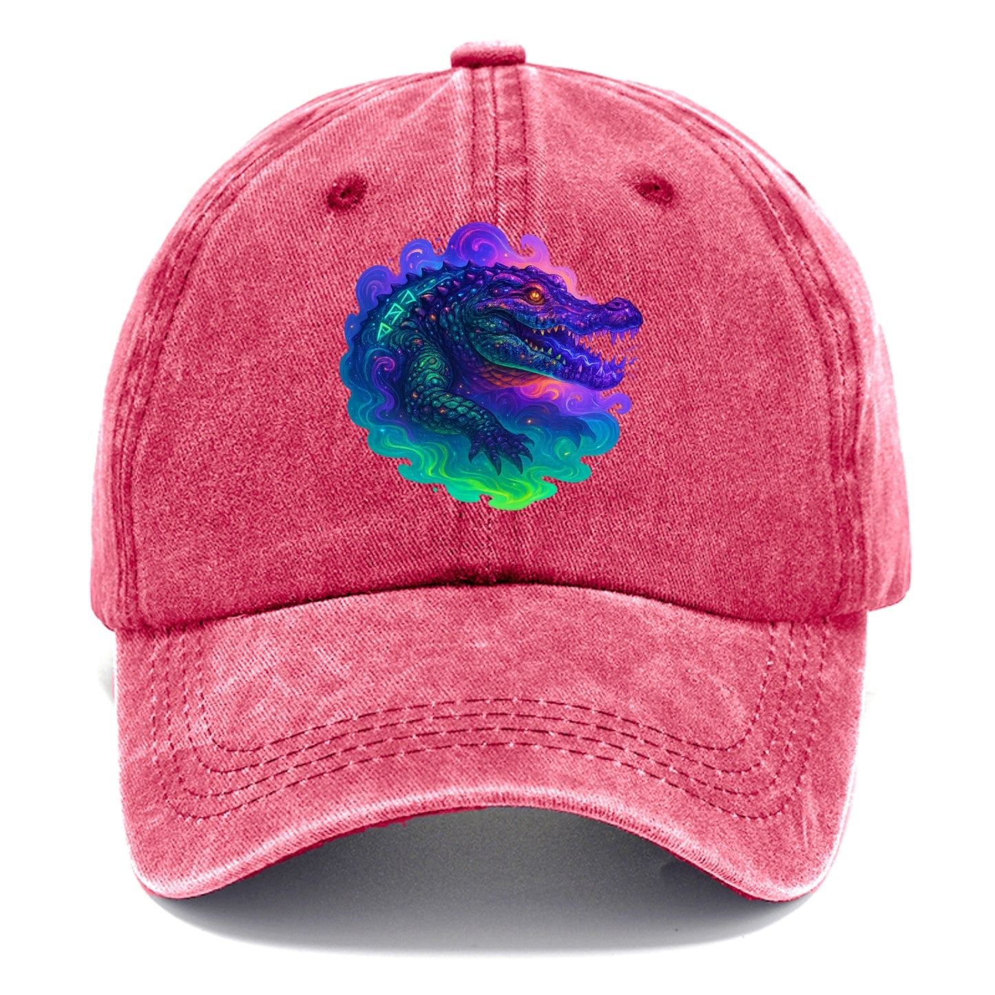 Primordial crocodile with scales pulsing plasma energy in green and purple, ancient - Classic Cap - Pomegranate Blush(Pink)