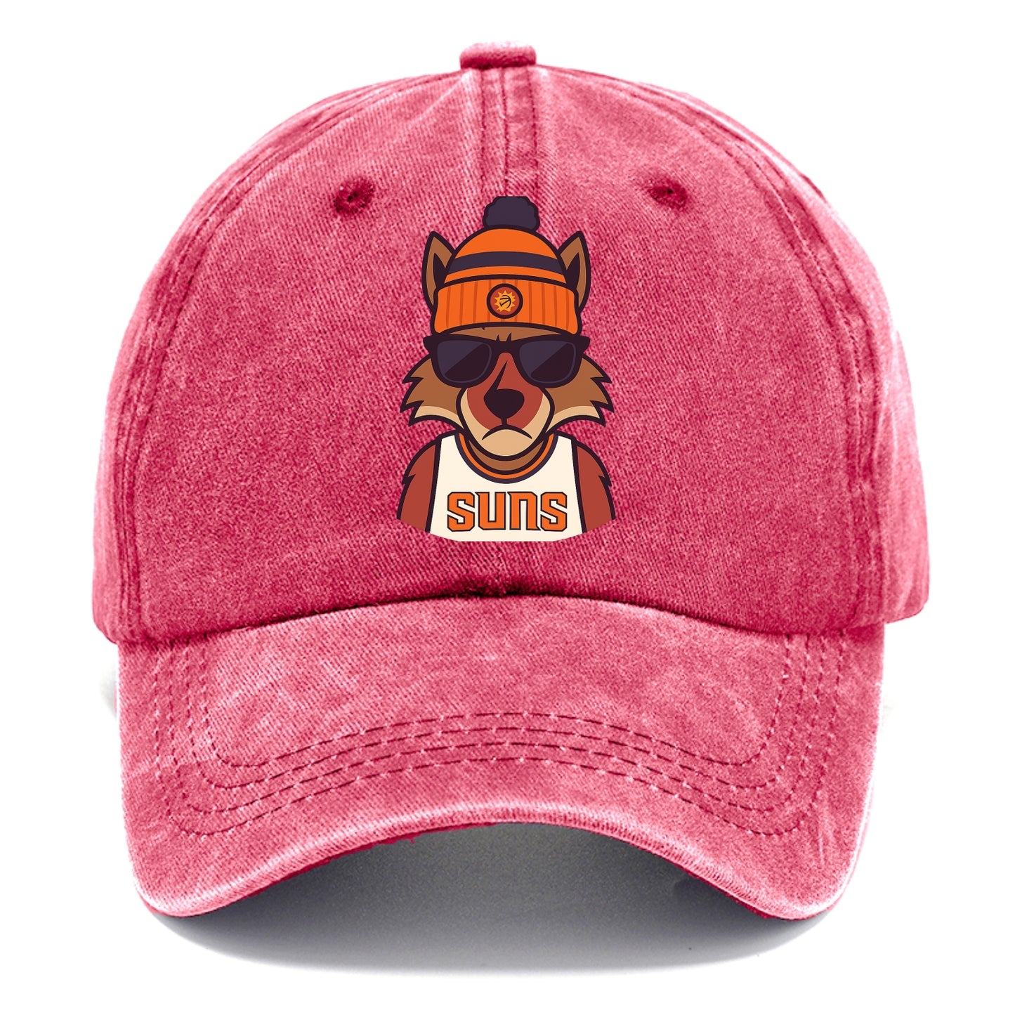 Arizona Coyote wearing Suns beanie with desert sun patch and wayfarer sunglasses - Classic Cap - Pomegranate Blush(Pink)