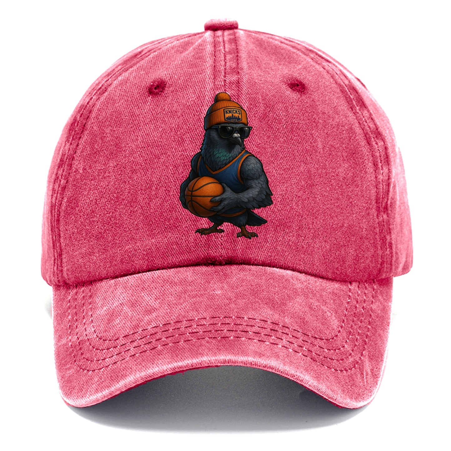Manhattan Pigeon wearing Knicks beanie with skyline patch and wayfarer sunglasses - Classic Cap - Pomegranate Blush(Pink)
