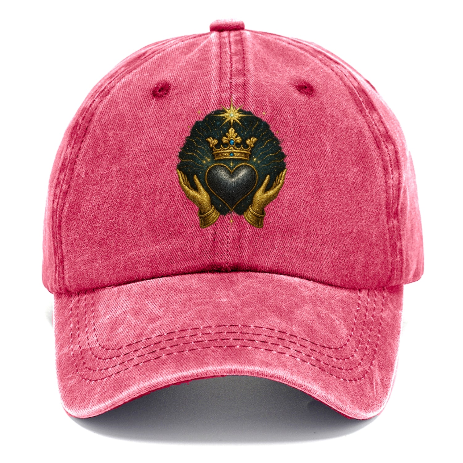 Pearl-studded tiara atop a satin-gunmetal heart supported by elegant opera-glove - Classic Cap - Pomegranate Blush(Pink)