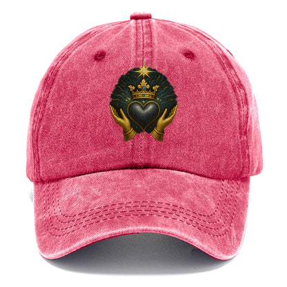 Pearl-studded tiara atop a satin-gunmetal heart supported by elegant opera-glove - Classic Cap - Pomegranate Blush(Pink)
