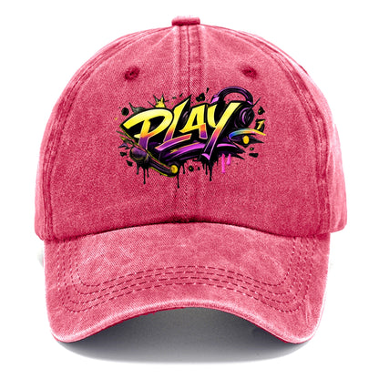 Bold typography design - "PLAY" - creative expression, musical performance - Classic Cap - Pomegranate Blush(Pink)