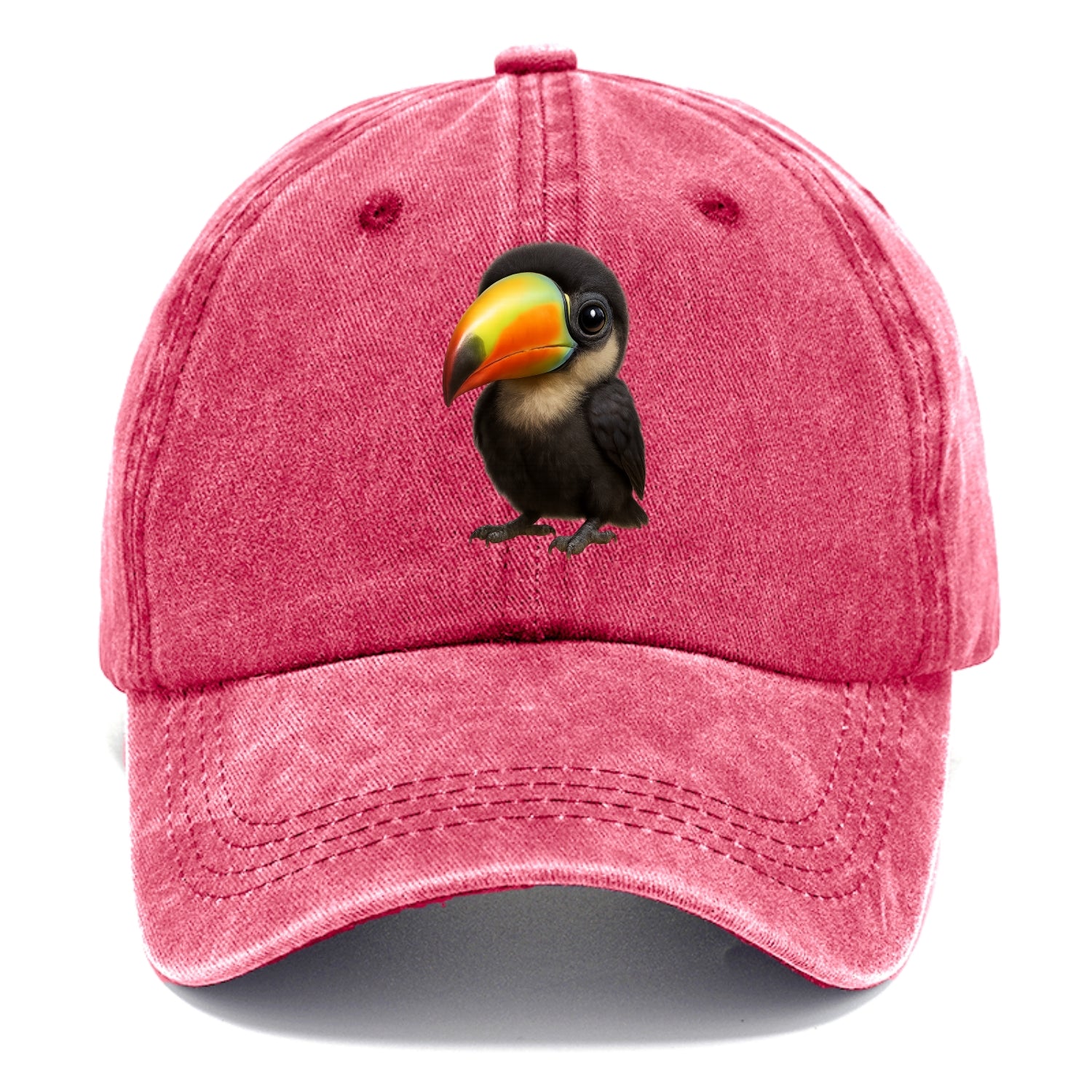 Baby Toucan - oversized colorful beak, black feathers, bright eyes, front-facing, - Classic Cap - Pomegranate Blush(Pink)