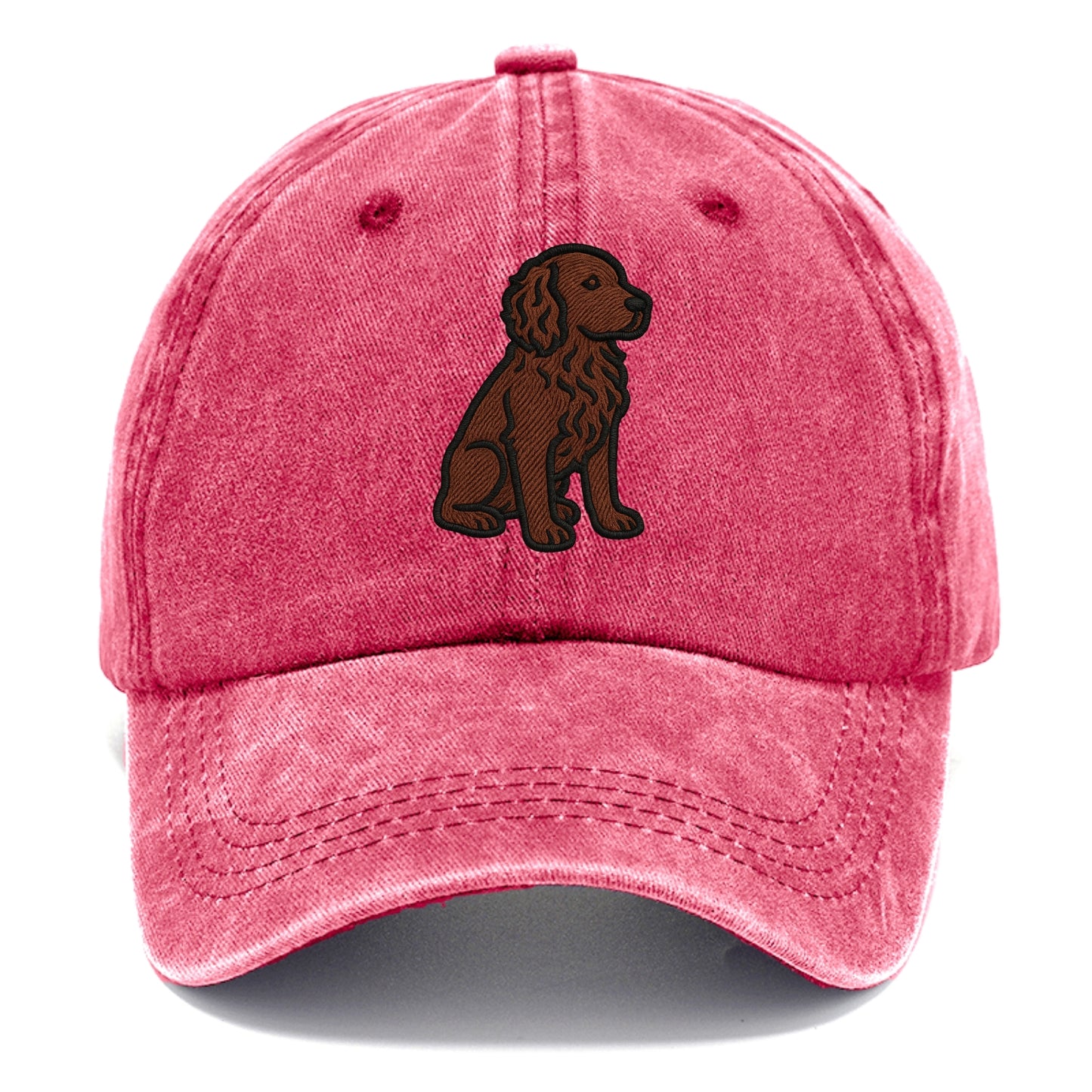 Boykin Spaniel - Rich chocolate brown wavy coat embroidered sitting pose - Classic Cap - Pomegranate Blush(Pink)