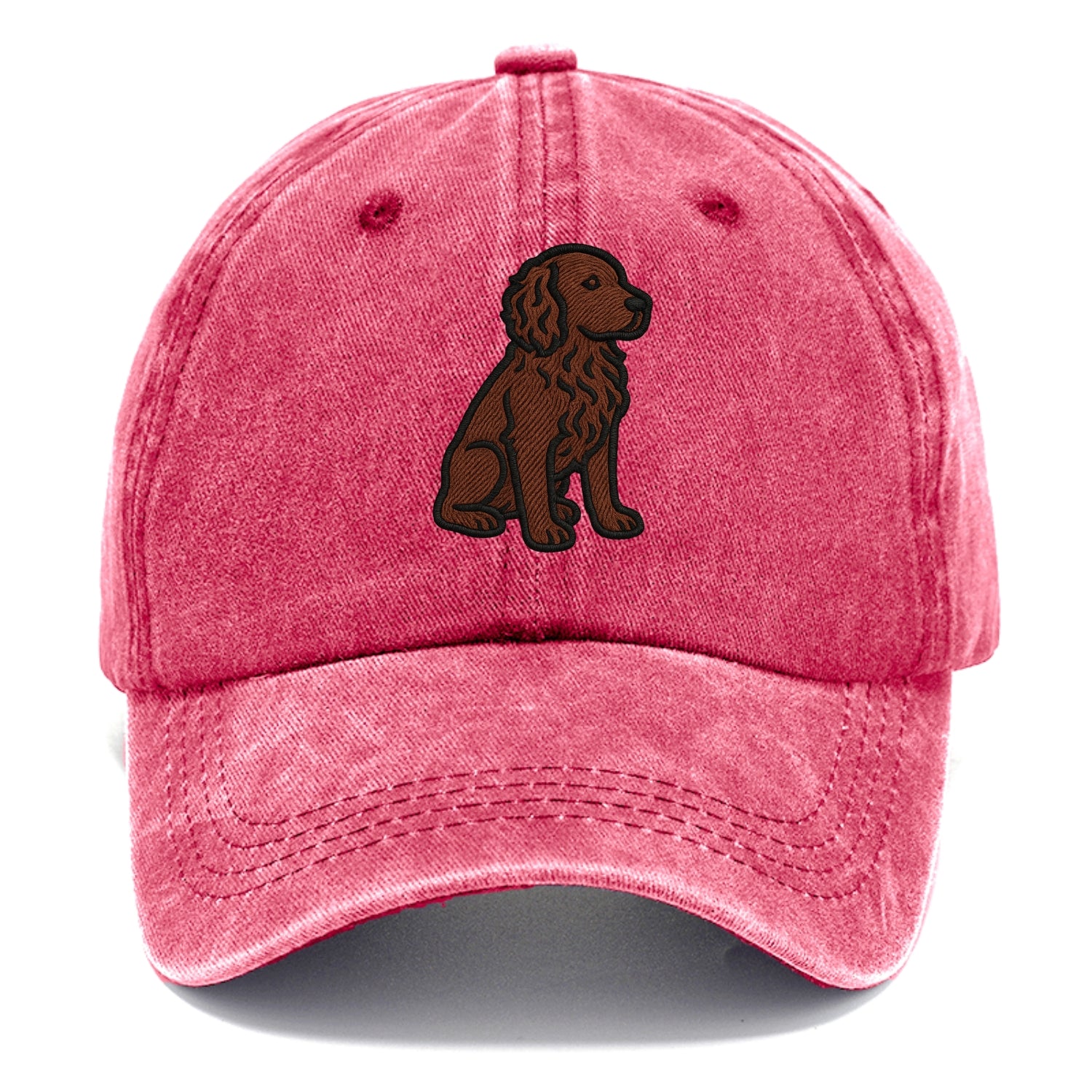 Boykin Spaniel - Rich chocolate brown wavy coat embroidered sitting pose - Classic Cap - Pomegranate Blush(Pink)
