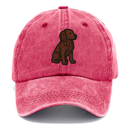 Boykin Spaniel - Rich chocolate brown wavy coat embroidered sitting pose - Classic Cap - Pomegranate Blush(Pink)