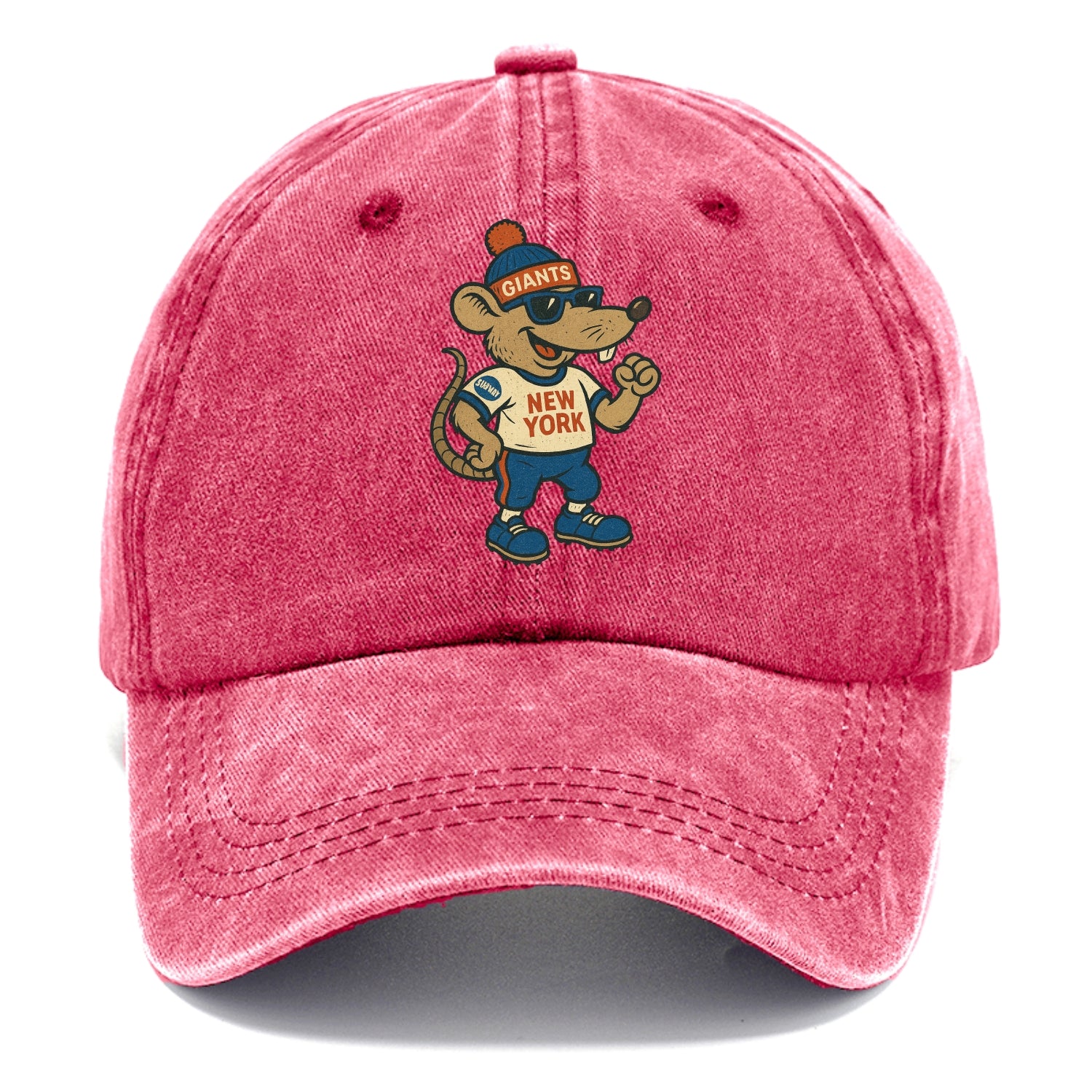 New York Rat wearing Giants beanie with subway patch and wayfarer sunglasses - Classic Cap - Pomegranate Blush(Pink)