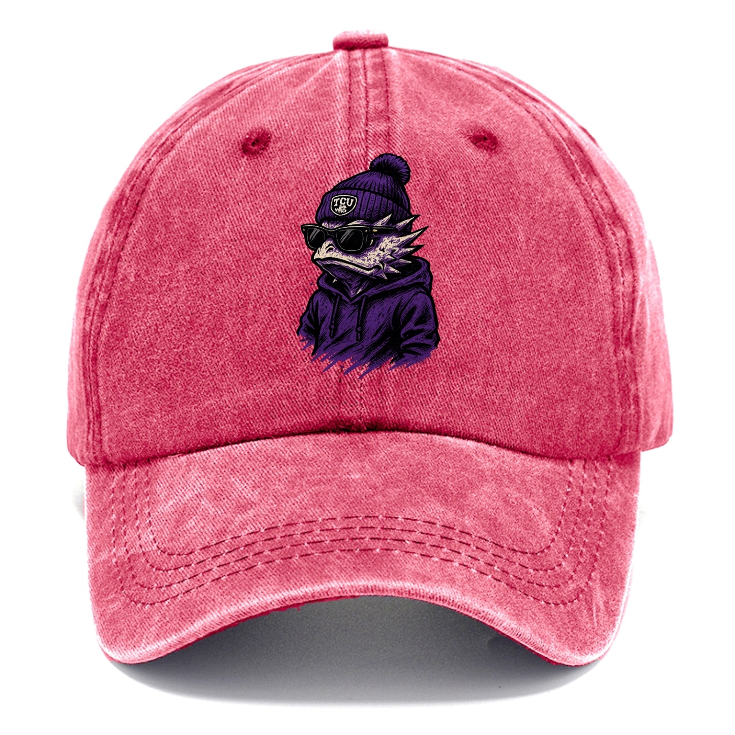Fort Worth Horned Frog wearing TCU beanie with frog patch - Classic Cap - Pomegranate Blush(Pink)