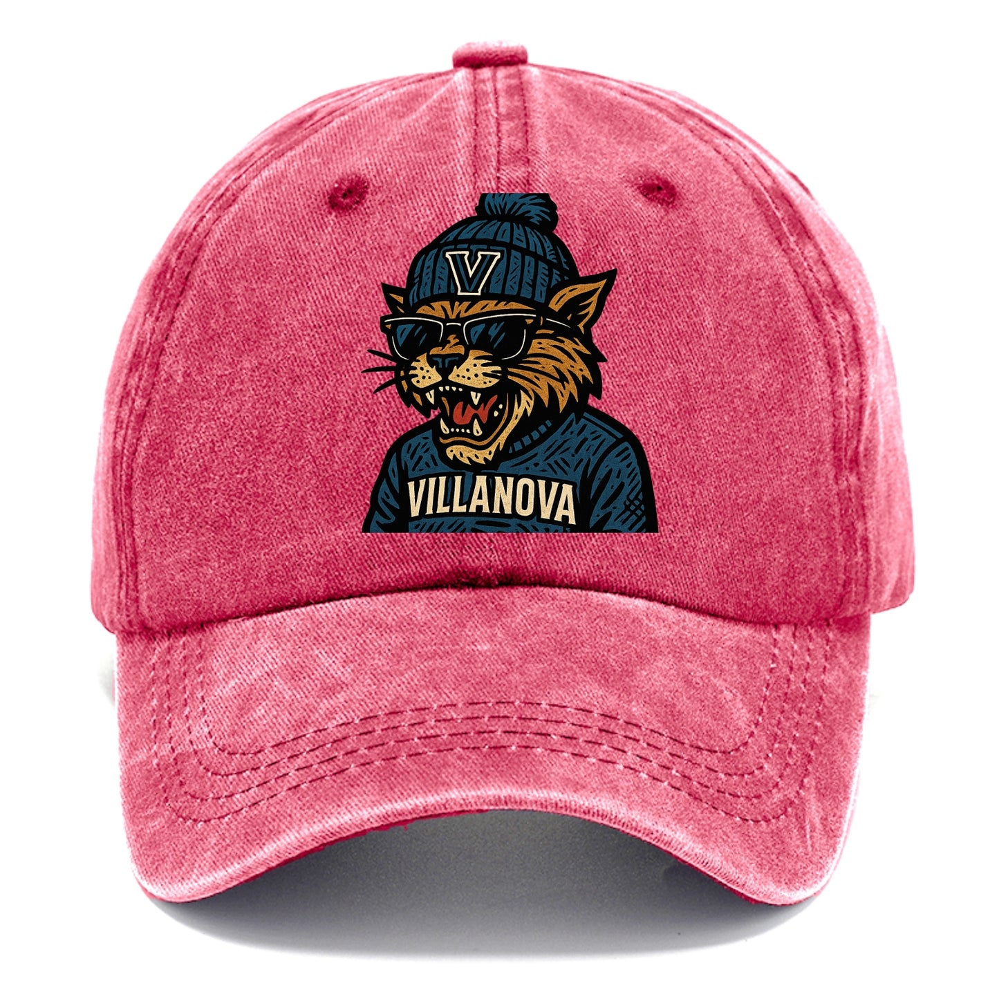 Villanova Wildcat wearing Villanova beanie with V patch - Classic Cap - Pomegranate Blush(Pink)