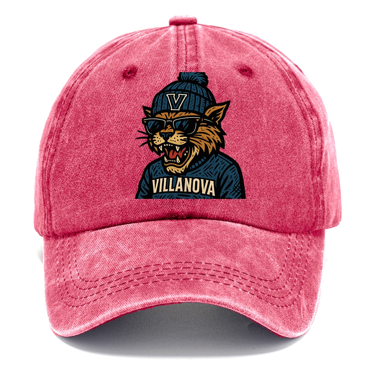 Villanova Wildcat wearing Villanova beanie with V patch - Classic Cap - Pomegranate Blush(Pink)