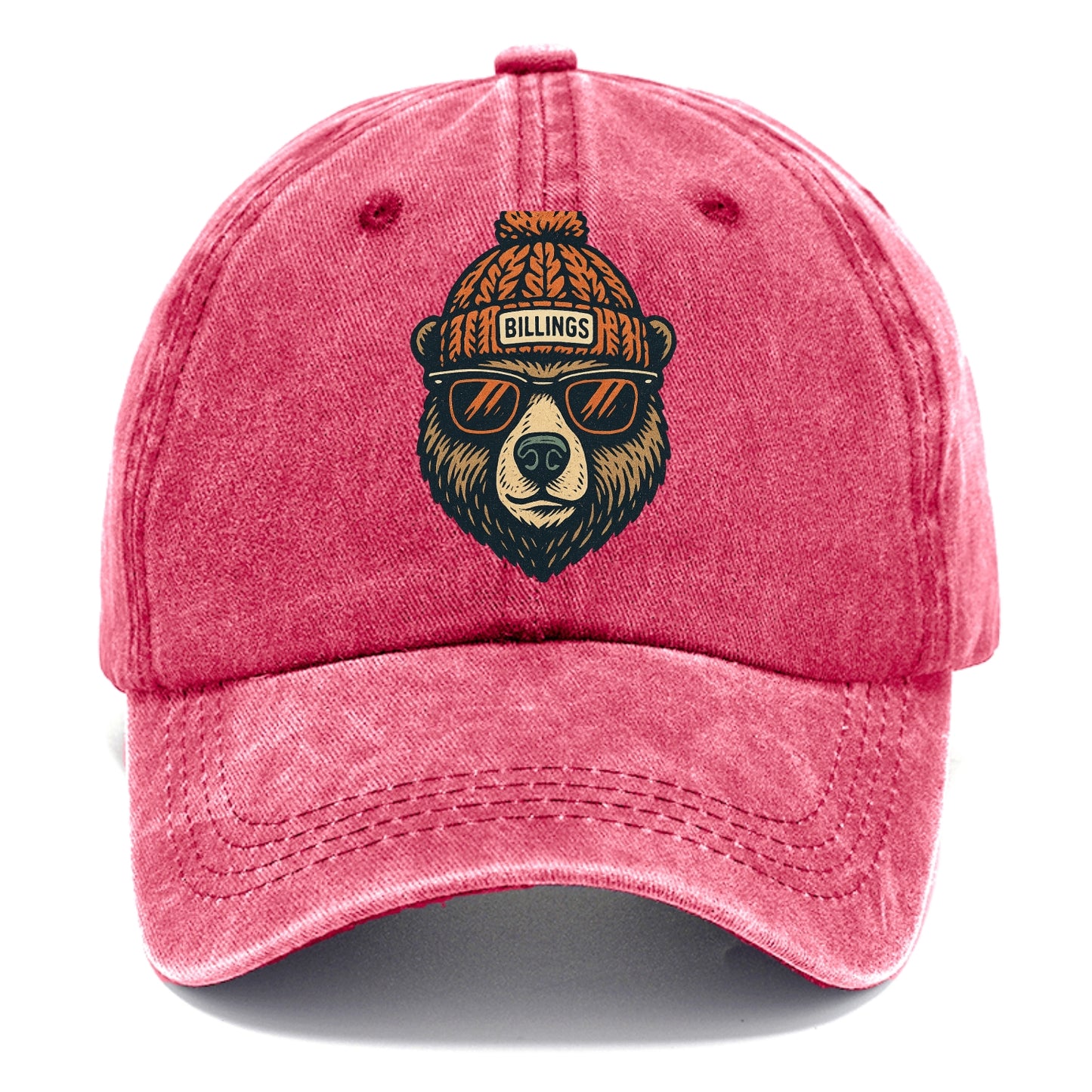 Montana Grizzly Bear wearing Billings beanie with pom pom and wayfarer sunglasses - Classic Cap - Pomegranate Blush(Pink)