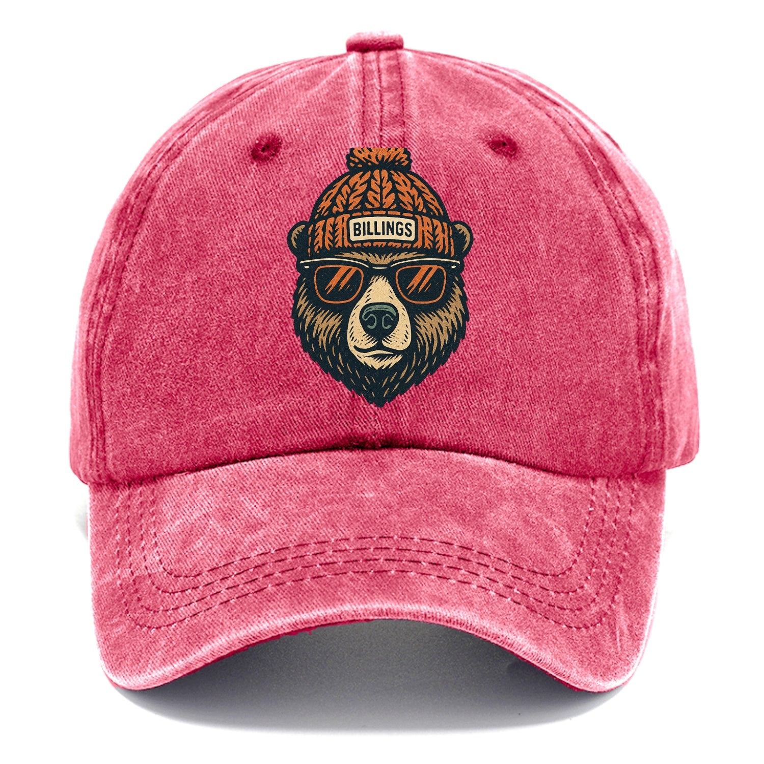 Montana Grizzly Bear wearing Billings beanie with pom pom and wayfarer sunglasses - Classic Cap - Pomegranate Blush(Pink)