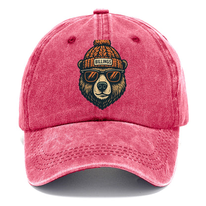 Montana Grizzly Bear wearing Billings beanie with pom pom and wayfarer sunglasses - Classic Cap - Pomegranate Blush(Pink)