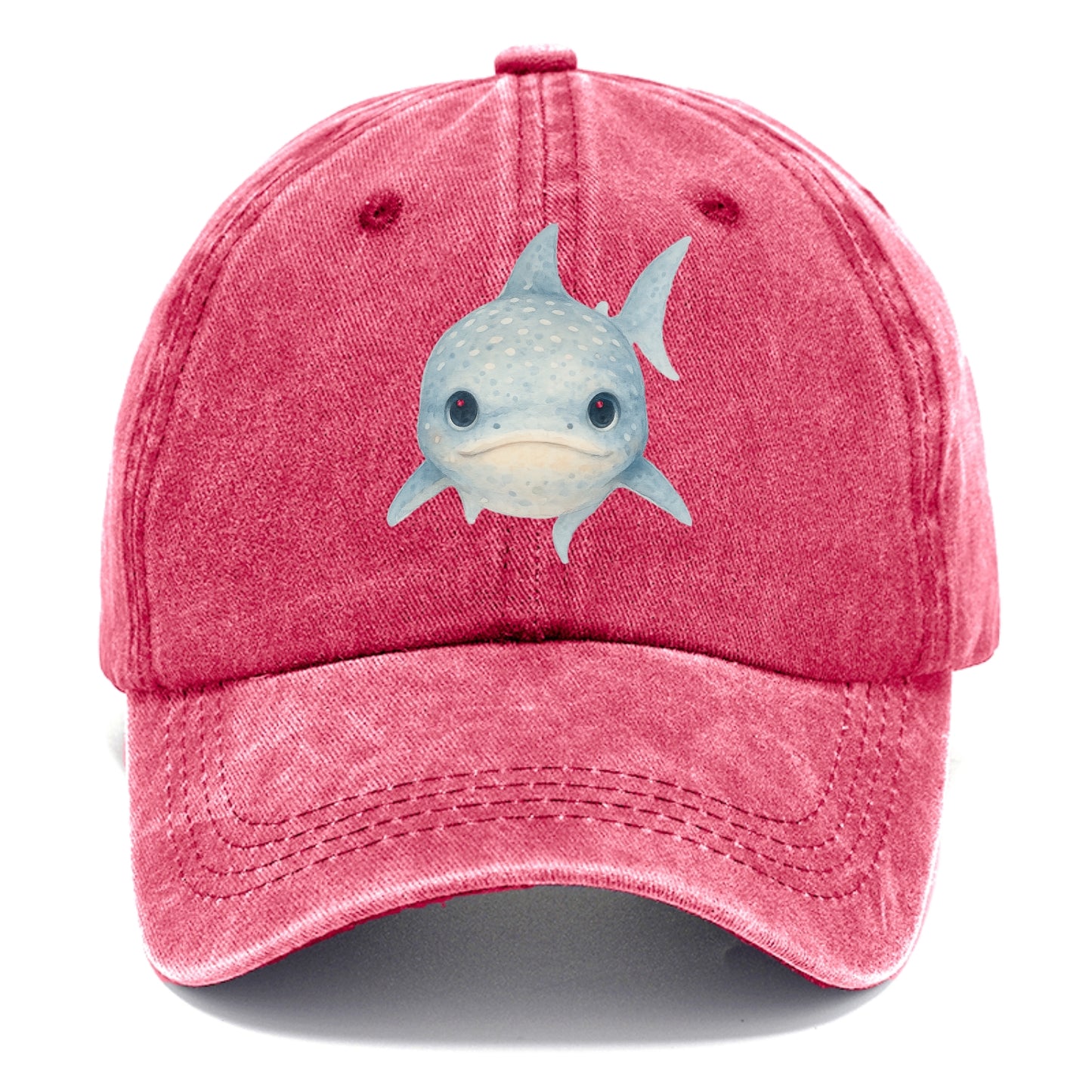 Baby Whale Shark - spotted blue-gray, wide mouth closed, tiny eyes, front-facing, - Classic Cap - Pomegranate Blush(Pink)
