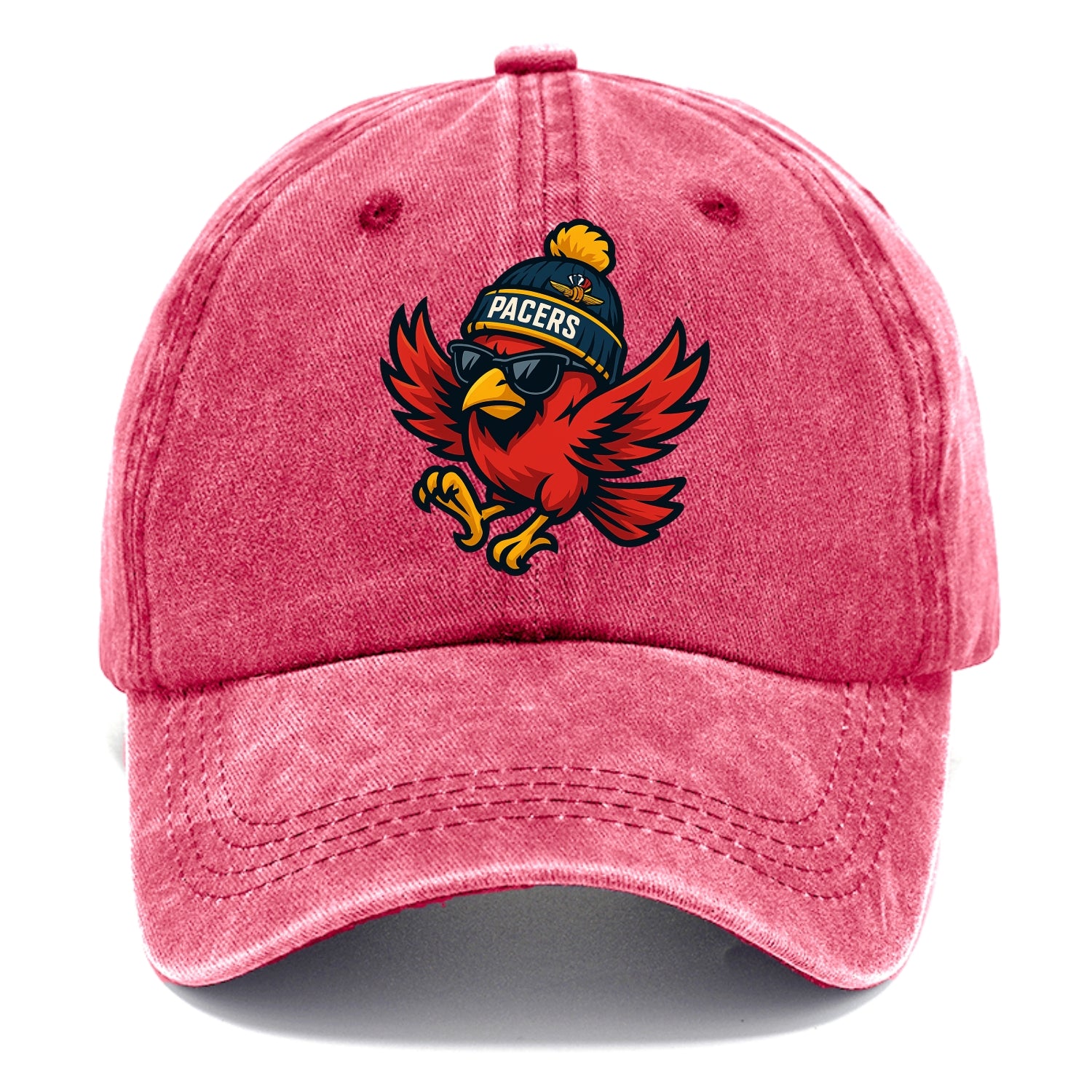Indiana Cardinal wearing Pacers beanie with speedway patch and wayfarer sunglasses - Classic Cap - Pomegranate Blush(Pink)