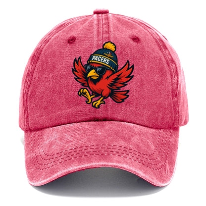 Indiana Cardinal wearing Pacers beanie with speedway patch and wayfarer sunglasses - Classic Cap - Pomegranate Blush(Pink)