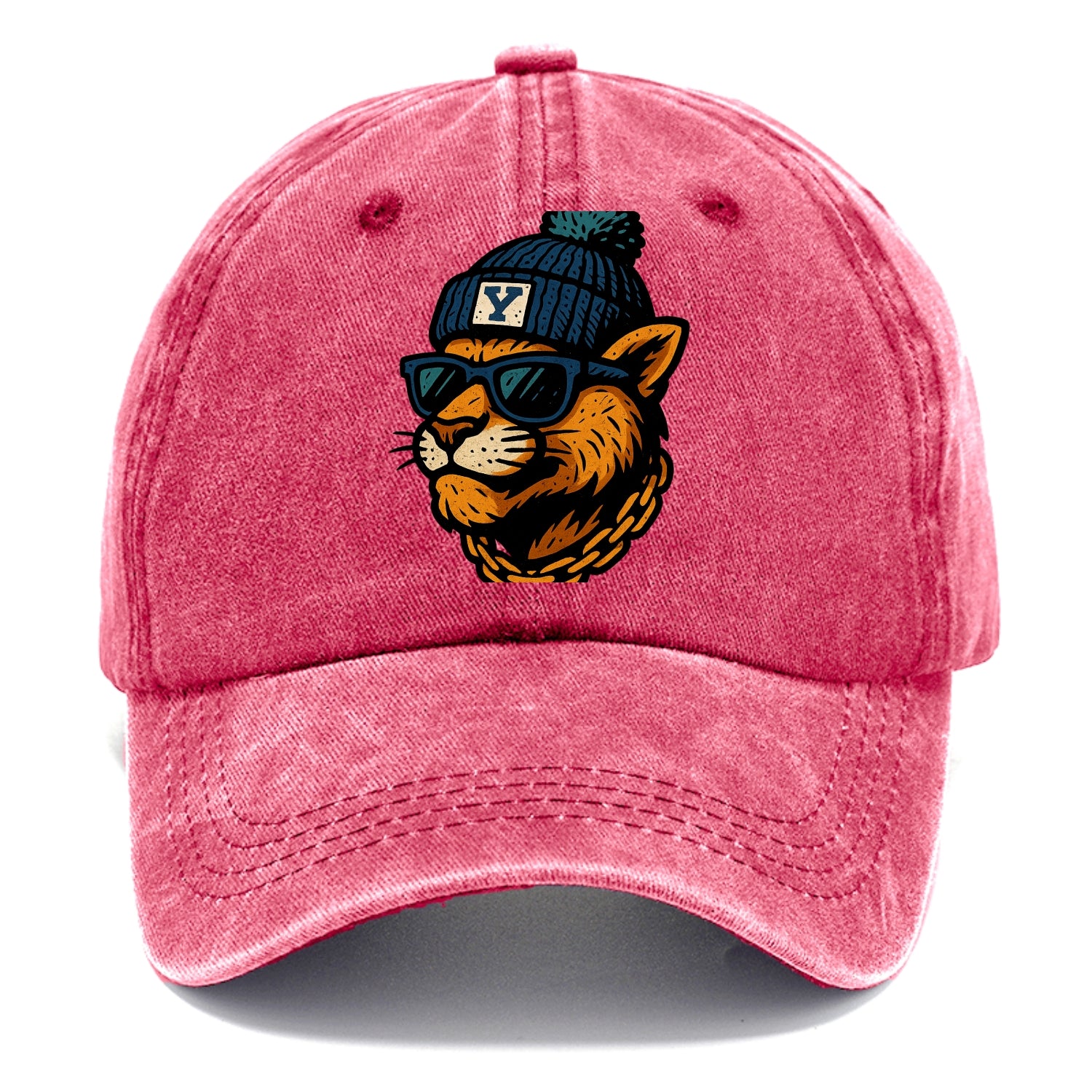Provo Cougar wearing BYU beanie with Y patch - Classic Cap - Pomegranate Blush(Pink)