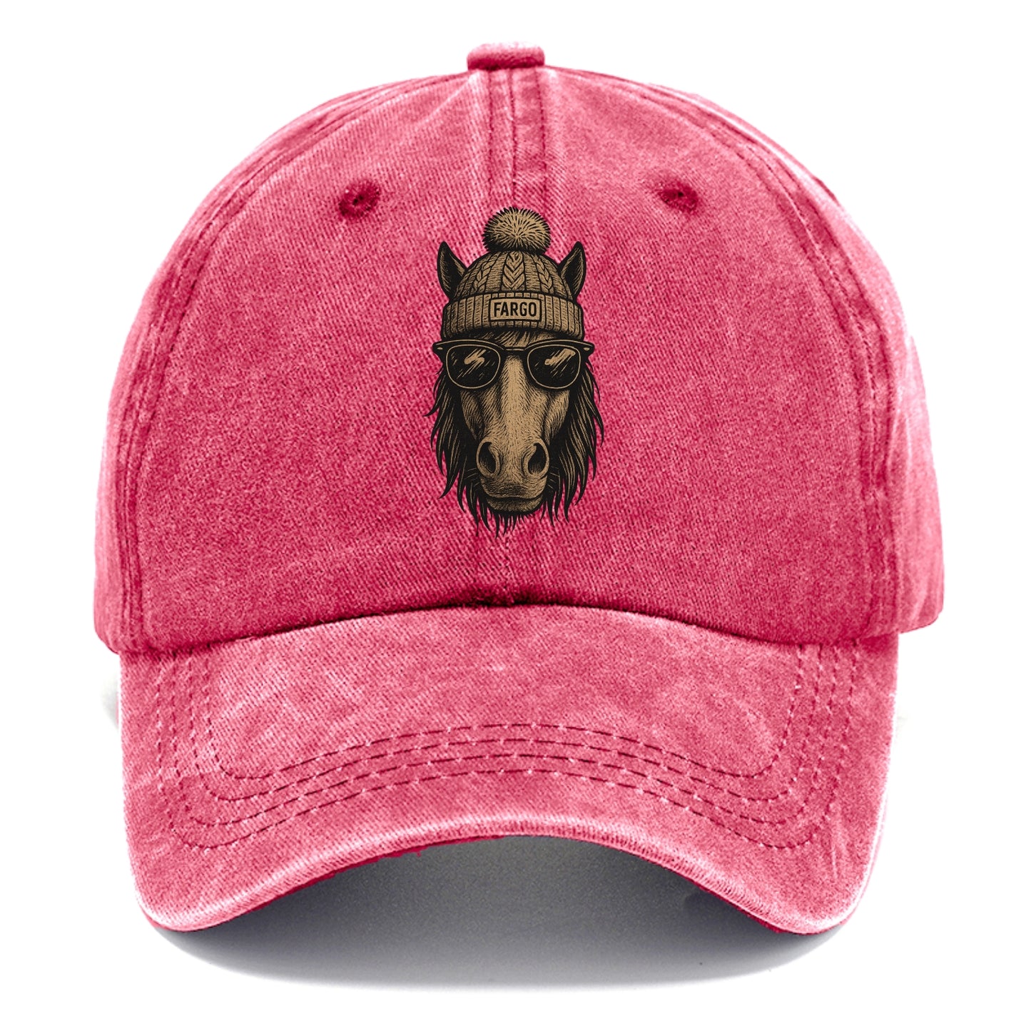 North Dakota Nokota Horse wearing Fargo beanie with pom pom and wayfarer sunglasses - Classic Cap - Pomegranate Blush(Pink)