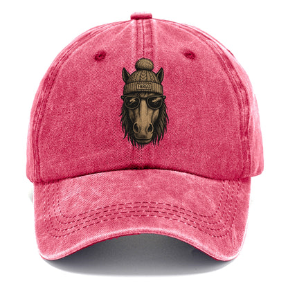 North Dakota Nokota Horse wearing Fargo beanie with pom pom and wayfarer sunglasses - Classic Cap - Pomegranate Blush(Pink)