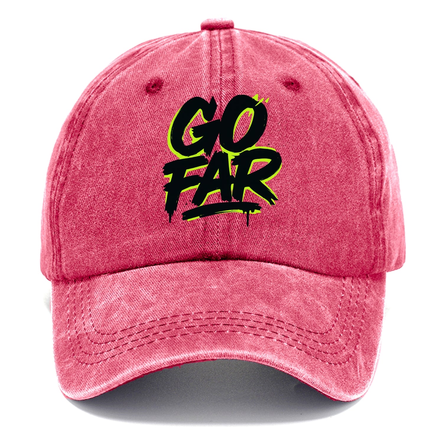 Bold typography design - "GO FAR" - distance goals, pushing limits - Classic Cap - Pomegranate Blush(Pink)