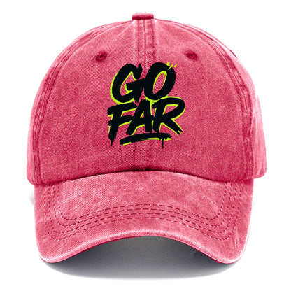 Bold typography design - "GO FAR" - distance goals, pushing limits - Classic Cap - Pomegranate Blush(Pink)