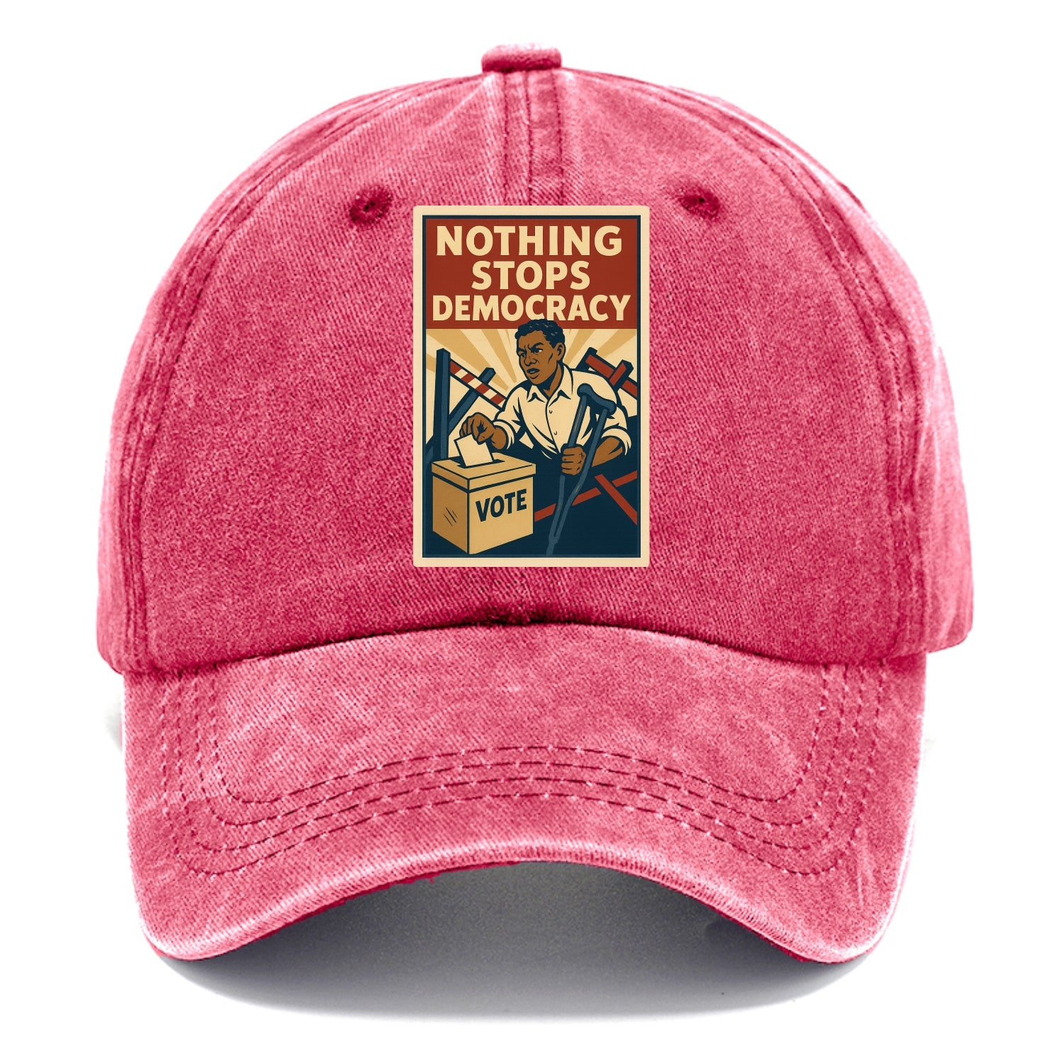 Person voting despite obstacles - "Nothing Stops Democracy" - voter perseverance - Classic Cap - Pomegranate Blush(Pink)