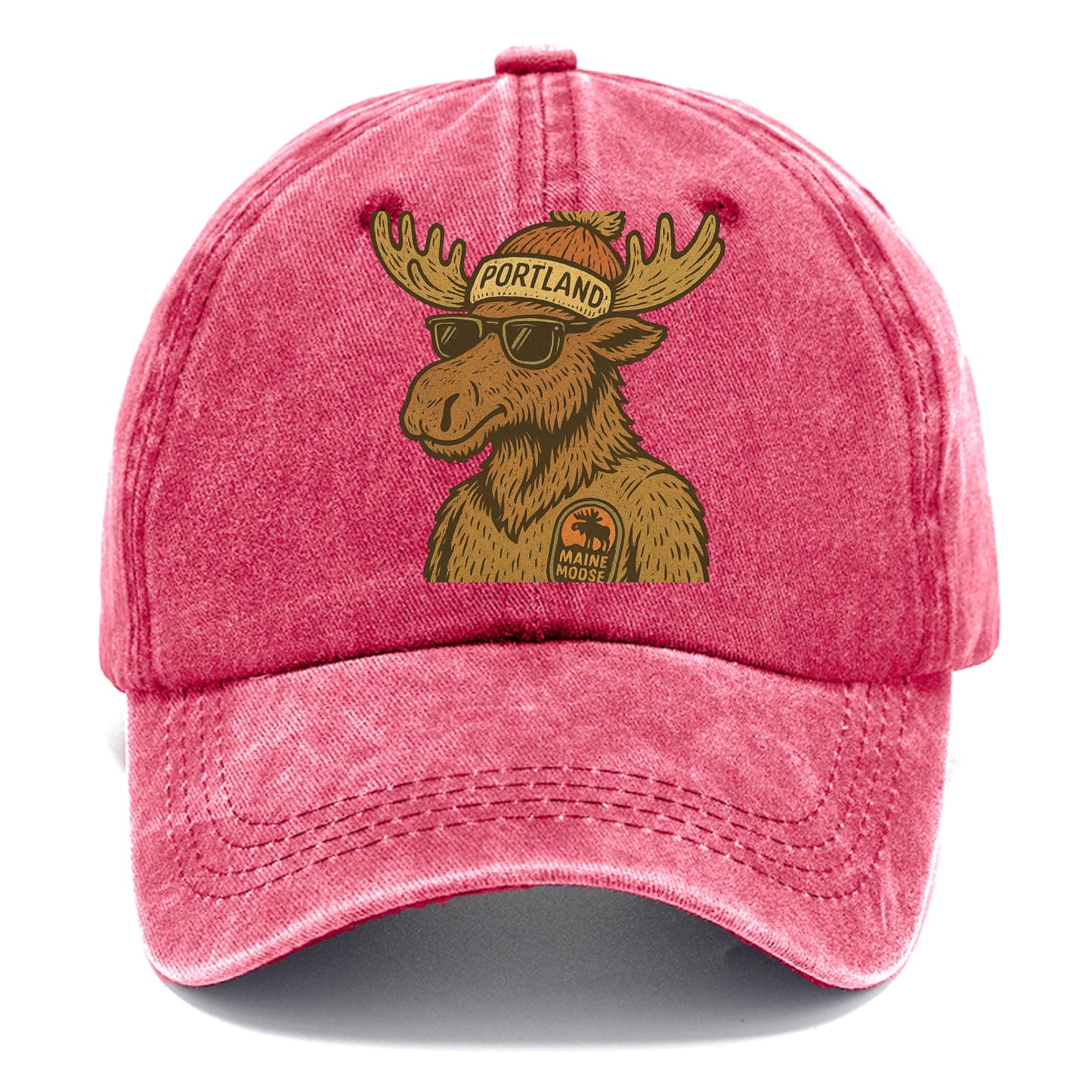 Maine Moose wearing Portland beanie with pom pom and wayfarer sunglasses - Classic Cap - Pomegranate Blush(Pink)