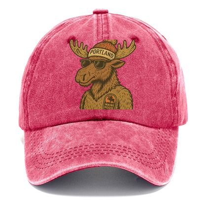Maine Moose wearing Portland beanie with pom pom and wayfarer sunglasses - Classic Cap - Pomegranate Blush(Pink)