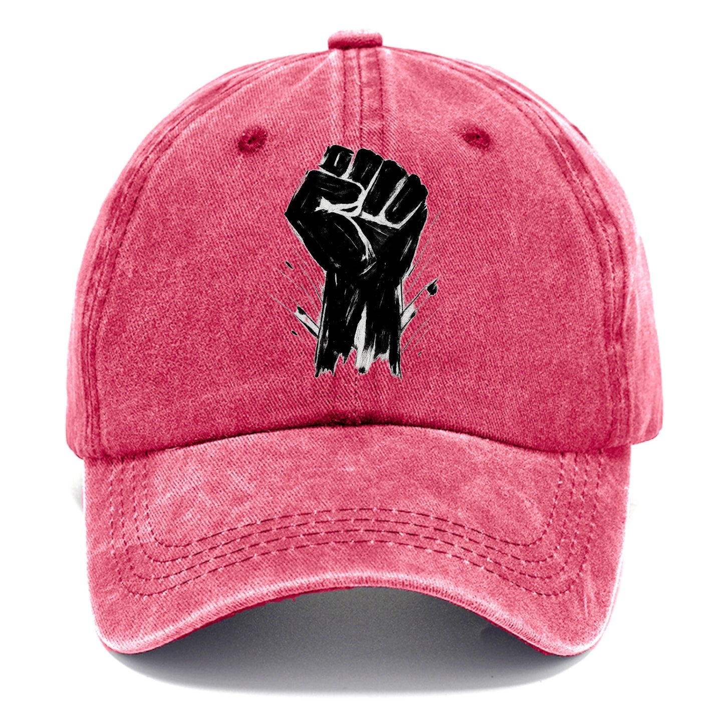 Raised fist in bold black ink brushstrokes - symbol of solidarity and resistance - Classic Cap - Pomegranate Blush(Pink)