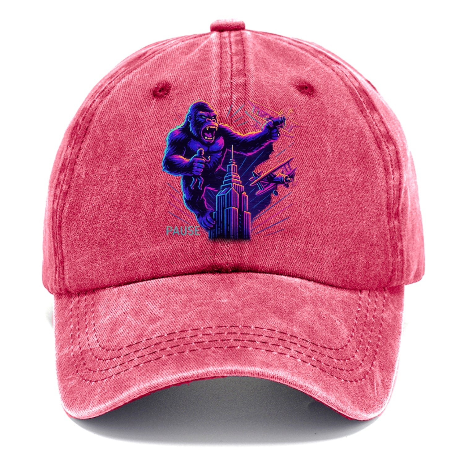 giant gorilla on top of skyscraper holding small figure, swatting planes - Classic Cap - Pomegranate Blush(Pink)