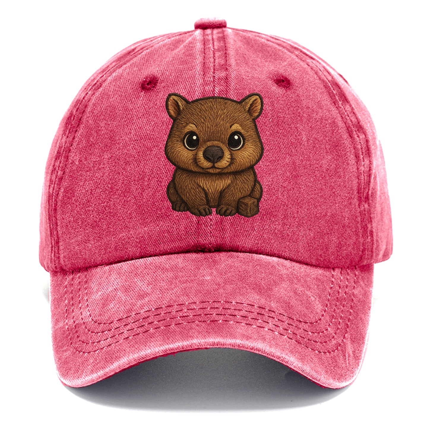 Baby Wombat - brown fur, square nose, small ears, dark eyes, front-facing, cube poop - Classic Cap - Pomegranate Blush(Pink)