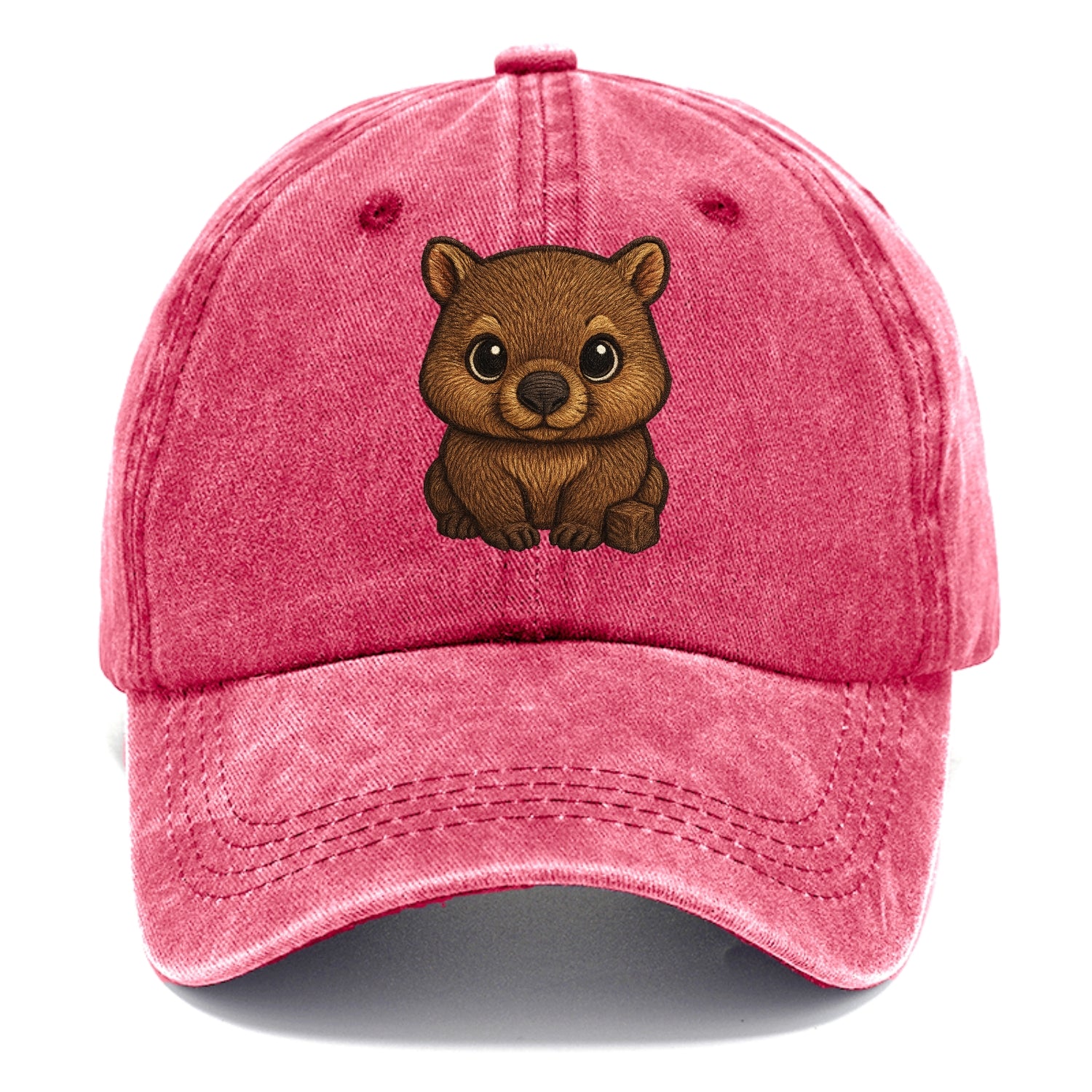 Baby Wombat - brown fur, square nose, small ears, dark eyes, front-facing, cube poop - Classic Cap - Pomegranate Blush(Pink)