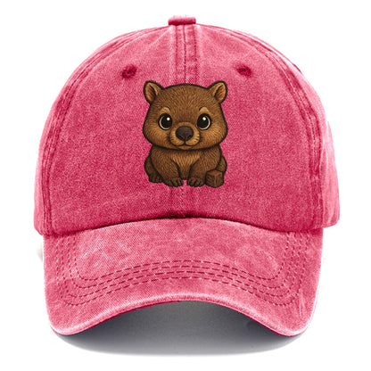 Baby Wombat - brown fur, square nose, small ears, dark eyes, front-facing, cube poop - Classic Cap - Pomegranate Blush(Pink)