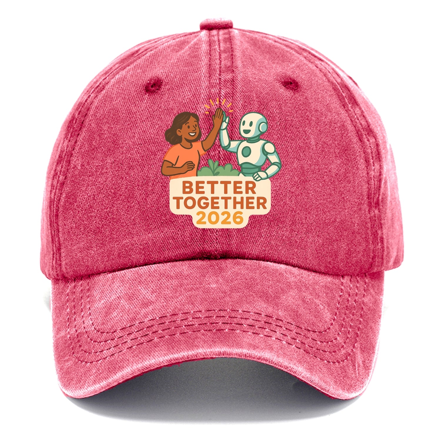 Human and AI robot high-fiving as collaborative partners - "Better Together 2026" - - Classic Cap - Pomegranate Blush(Pink)