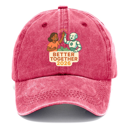 Human and AI robot high-fiving as collaborative partners - "Better Together 2026" - - Classic Cap - Pomegranate Blush(Pink)