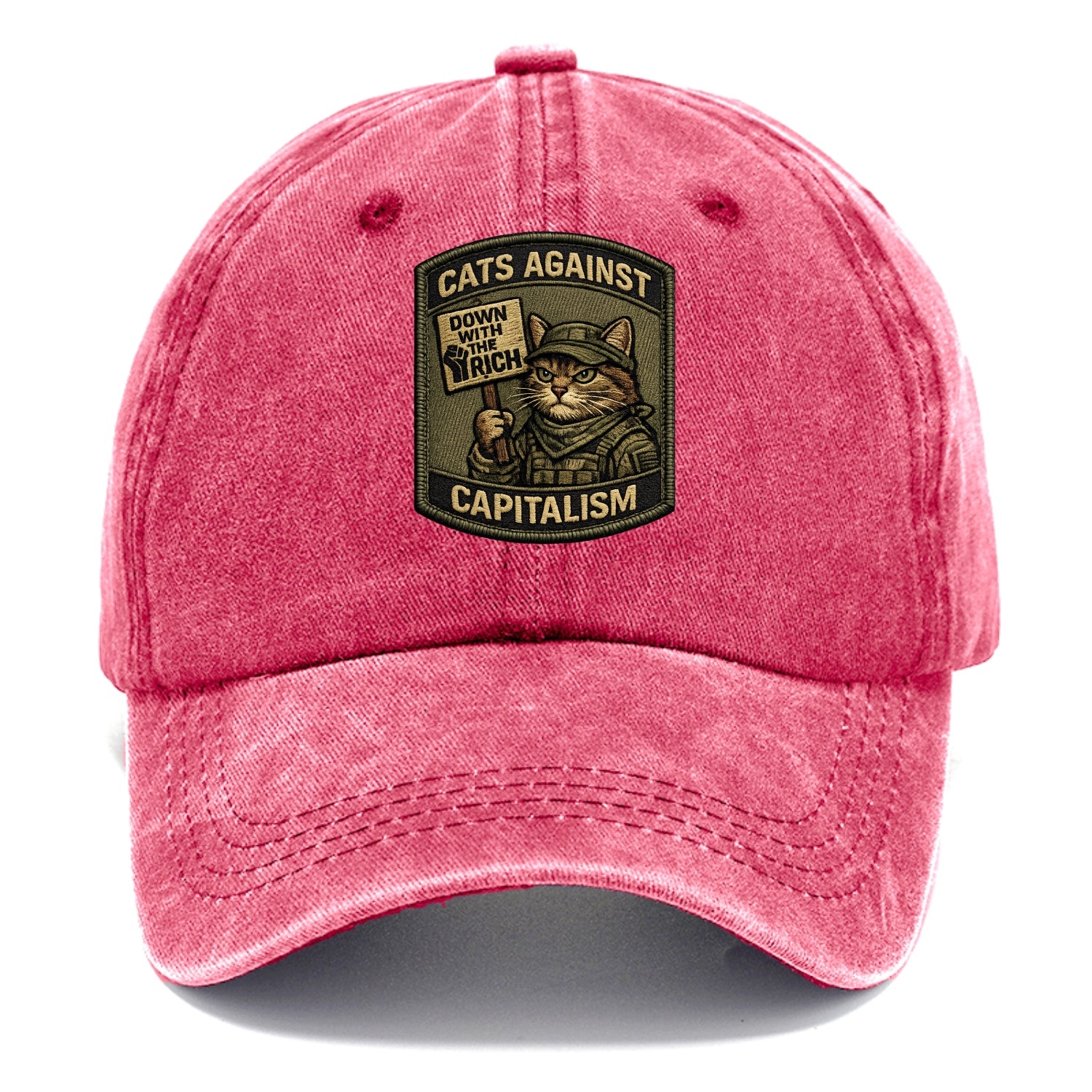 CATS AGAINST CAPITALISM - cat with protest sign in red , political cat - Classic Cap - Pomegranate Blush(Pink)