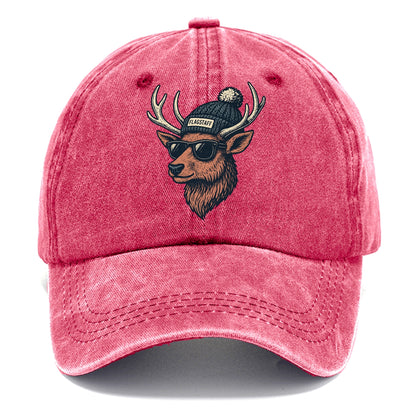 Flagstaff Elk wearing Flagstaff beanie with pom pom and wayfarer sunglasses - Classic Cap - Pomegranate Blush(Pink)
