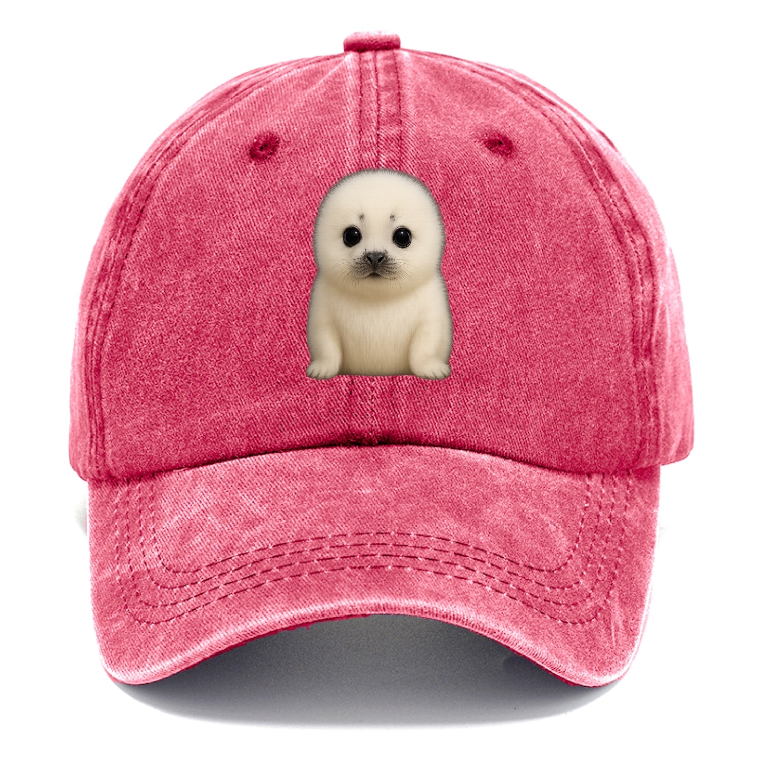 Baby Harp Seal - pure white fluffy fur, enormous dark eyes, front-facing, iconic cute - Classic Cap - Pomegranate Blush(Pink)
