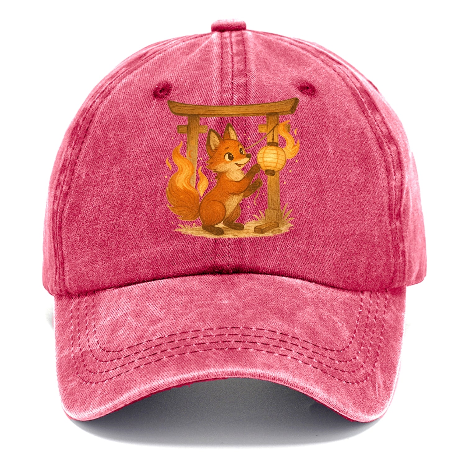 Foxfire kitsune stringing lanterns along a torii gate with tails of living flame - Classic Cap - Pomegranate Blush(Pink)