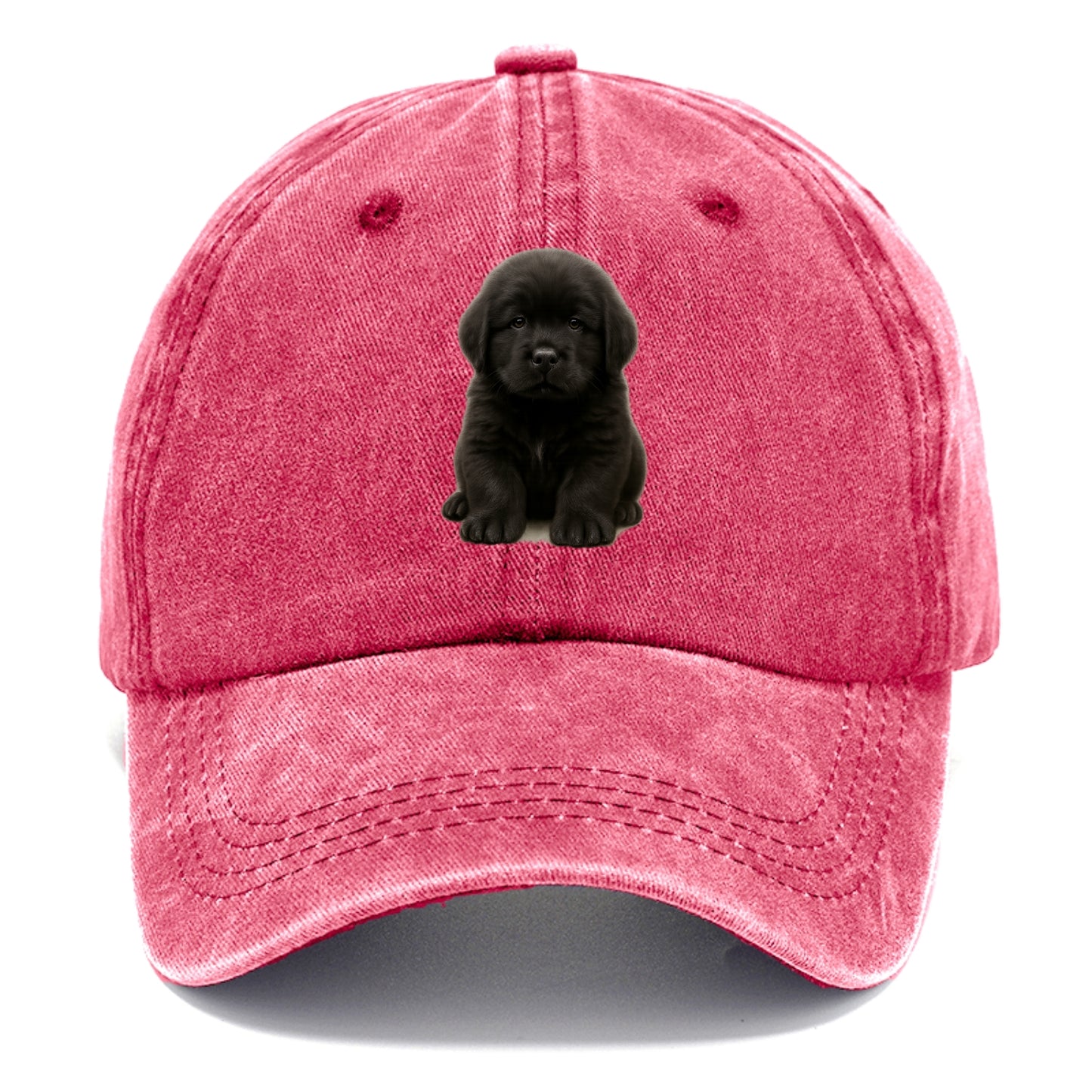 Baby Newfoundland Puppy - giant fluffy black, gentle eyes, webbed paws, front-facing, - Classic Cap - Pomegranate Blush(Pink)