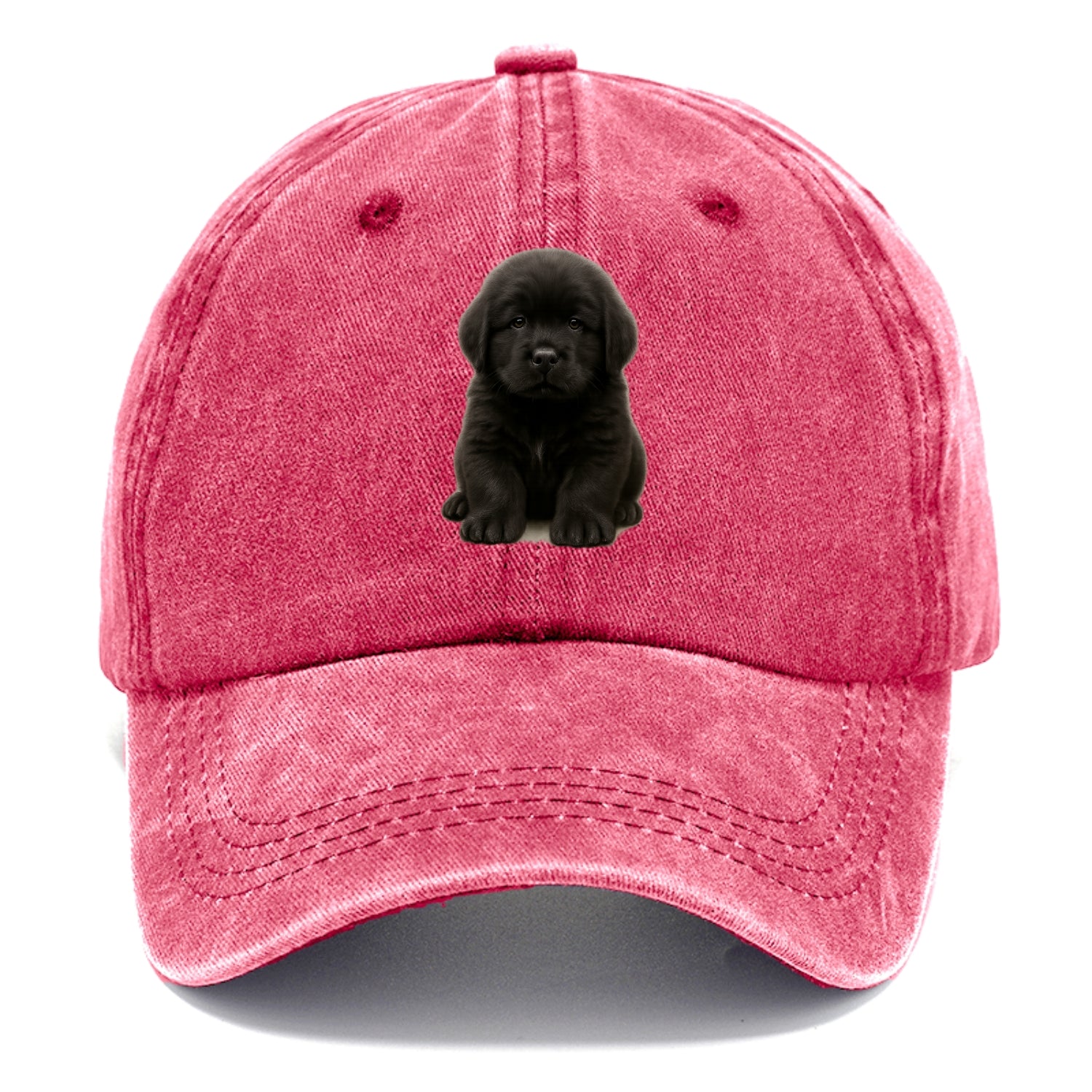 Baby Newfoundland Puppy - giant fluffy black, gentle eyes, webbed paws, front-facing, - Classic Cap - Pomegranate Blush(Pink)