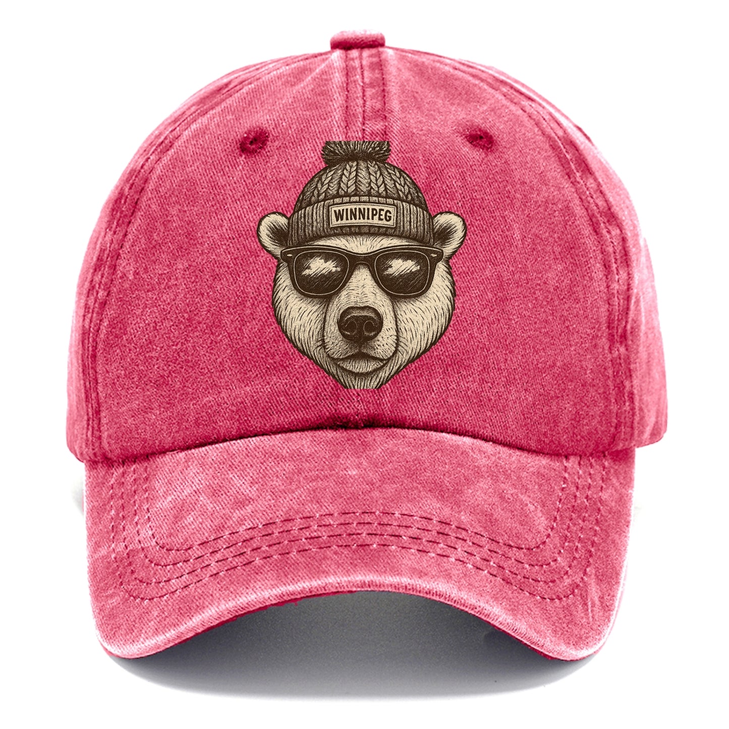 Winnipeg Polar Bear wearing Winnipeg beanie with pom pom and wayfarer sunglasses - Classic Cap - Pomegranate Blush(Pink)
