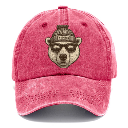Winnipeg Polar Bear wearing Winnipeg beanie with pom pom and wayfarer sunglasses - Classic Cap - Pomegranate Blush(Pink)